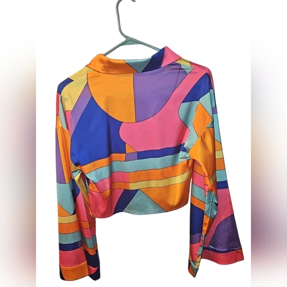 AKIRA Multicolored 70s Inspired Blouse Groovy Funky Rainbow Hippie Boho Small - Picture 3 of 5